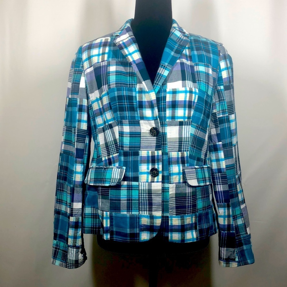 Talbots jacket blue squares and lines lining too
